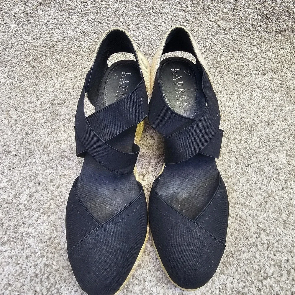 Lauren Ralph Lauren Charla Espadrille Elastic Closed Toe Navy Wedge Sz 10B